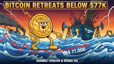 Bitcoin recua abaixo de US$ 77 mil com tensão em Ormuz e petróleo em alta